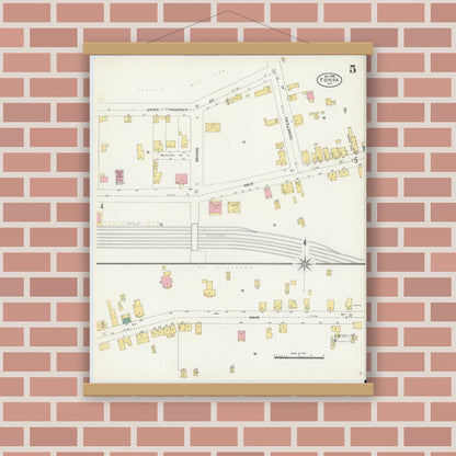 Old map wall art mockup — magnetic wood frame on brick wall — Sanborn Fire Insurance Map from Fonda, Montgomery County, New York (1906), Sheet #0005