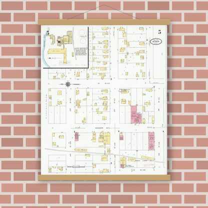 Old map wall art mockup — magnetic wood frame on brick wall — Sanborn Fire Insurance Map from Aitkin, Aitkin County, Minnesota (1929), Sheet #0005