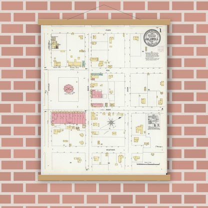 Old map wall art mockup — magnetic wood frame on brick wall — Sanborn Fire Insurance Map from Caldwell, Burleson County, Texas (1906) - Complete Map Set