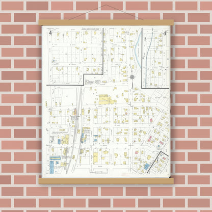Old map wall art mockup — magnetic wood frame on brick wall — Sanborn Fire Insurance Map from Chesaning, Saginaw County, Michigan (1935), Sheet #0004
