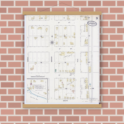 Old map wall art mockup — magnetic wood frame on brick wall — Sanborn Fire Insurance Map from Blue Earth, Faribault County, Minnesota (1891), Sheet #0003
