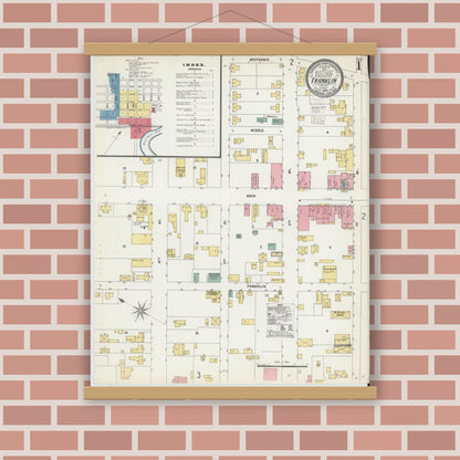 Old map wall art mockup — magnetic wood frame on brick wall — Sanborn Fire Insurance Map from Franklin, Independent Cities, Virginia (1902) - Complete Map Set