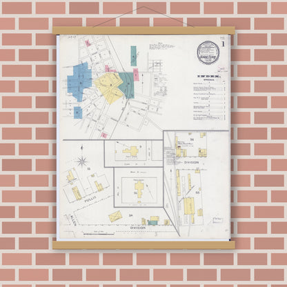 Old map wall art mockup — magnetic wood frame on brick wall — Sanborn Fire Insurance Map from Bonne Terre, Saint Francois County, Missouri (1894) - Complete Map Set