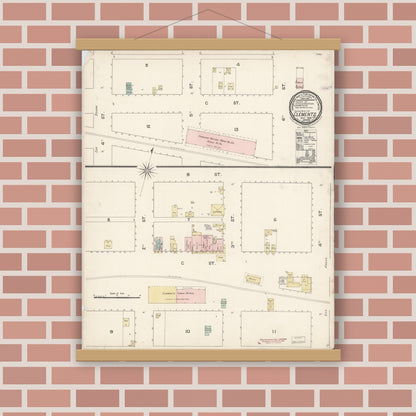 Old map wall art mockup — magnetic wood frame on brick wall — Sanborn Fire Insurance Map from Clements, San Joaquin County, California (1888), Sheet #0001