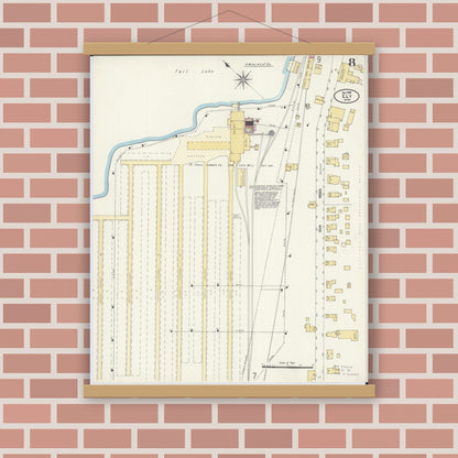 Old map wall art mockup — magnetic wood frame on brick wall — Sanborn Fire Insurance Map from Ely, Saint Louis County, Minnesota (1906), Sheet #0008