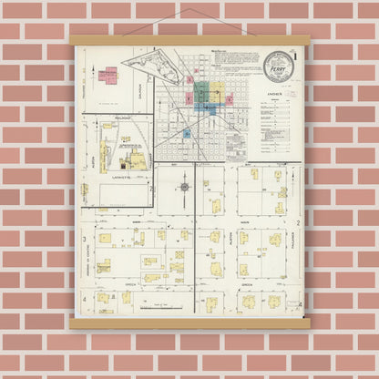 Old map wall art mockup — magnetic wood frame on brick wall — Sanborn Fire Insurance Map from Perry, Taylor County, Florida (1913) - Complete Map Set