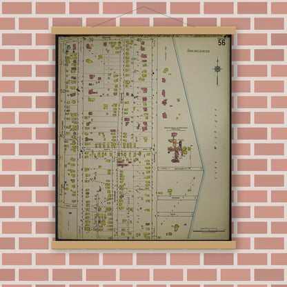 Old map wall art mockup — magnetic wood frame on brick wall — Sanborn Fire Insurance Map from Kenosha, Kenosha County, Wisconsin. (1918), Sheet 60