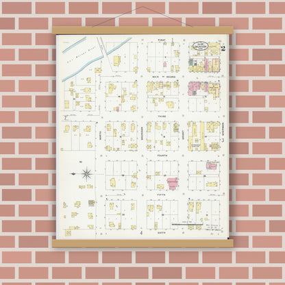 Old map wall art mockup — magnetic wood frame on brick wall — Sanborn Fire Insurance Map from Jackson, Jackson County, Minnesota (1907), Sheet #0002