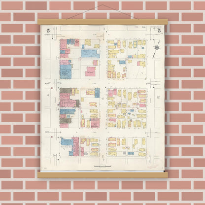 Old map wall art mockup — magnetic wood frame on brick wall — Sanborn Fire Insurance Map from Michigan City, La Porte County, Indiana (1948), Sheet #0005