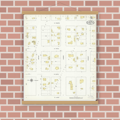 Old map wall art mockup — magnetic wood frame on brick wall — Sanborn Fire Insurance Map from Sleepy Eye, Brown County, Minnesota (1909), Sheet #0007