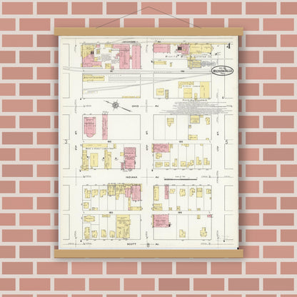 Old map wall art mockup — magnetic wood frame on brick wall — Sanborn Fire Insurance Map from Wichita Falls, Wichita County, Texas (1915), Sheet #0004
