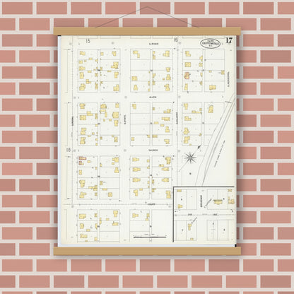 Old map wall art mockup — magnetic wood frame on brick wall — Sanborn Fire Insurance Map from Chippewa Falls, Chippewa County, Wisconsin (1903), Sheet #0017