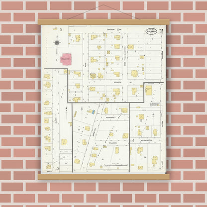Old map wall art mockup — magnetic wood frame on brick wall — Sanborn Fire Insurance Map from Rockwall, Rockwall County, Texas (1911), Sheet #0002