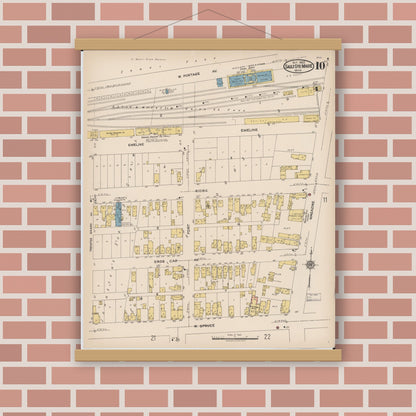 Old map wall art mockup — magnetic wood frame on brick wall — Sanborn Fire Insurance Map from Sault Sainte Marie, Chippewa County, Michigan (1922), Sheet #0010