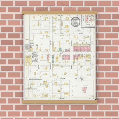 Old map wall art mockup — magnetic wood frame on brick wall — Sanborn Fire Insurance Map from Blandinsville, Mcdonough County, Illinois (1898) - Complete Map Set