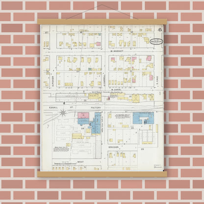 Old map wall art mockup — magnetic wood frame on brick wall — Sanborn Fire Insurance Map from Wabash, Wabash County, Indiana (1893), Sheet #0006