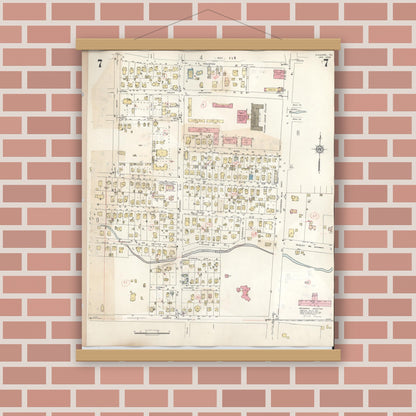 Old map wall art mockup — magnetic wood frame on brick wall — Sanborn Fire Insurance Map from Kilgore, Gregg County, Texas (1950), Sheet #0007