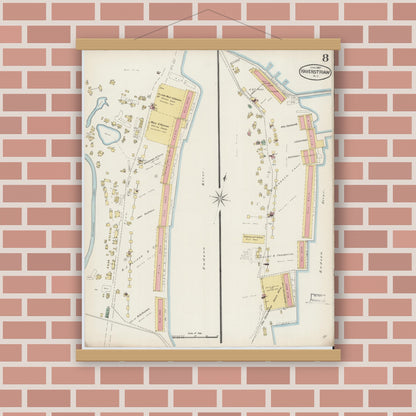 Old map wall art mockup — magnetic wood frame on brick wall — Sanborn Fire Insurance Map from Haverstraw, Rockland County, New York (1887), Sheet #0008