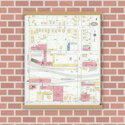 Old map wall art mockup — magnetic wood frame on brick wall — Sanborn Fire Insurance Map from Ashland, Ashland County, Ohio (1919), Sheet #0004