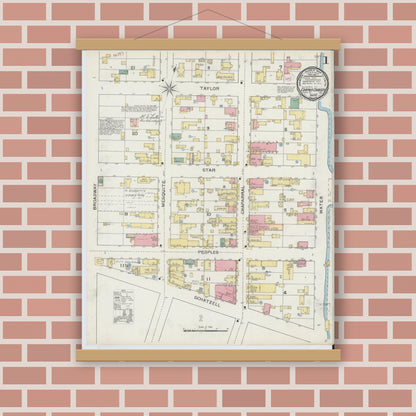 Old map wall art mockup — magnetic wood frame on brick wall — Sanborn Fire Insurance Map from Corpus Christi, Nueces County, Texas (1894) - Complete Map Set