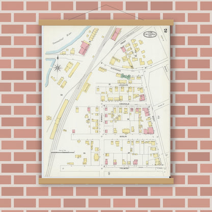 Old map wall art mockup — magnetic wood frame on brick wall — Sanborn Fire Insurance Map from Chicopee, Hampden County, Massachusetts (1896) - Complete Map Set