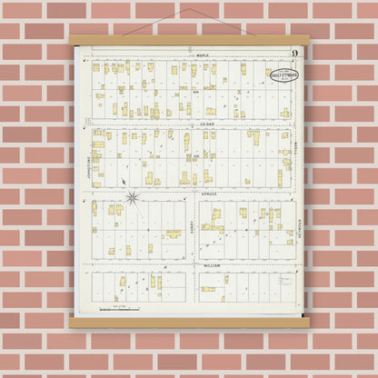 Old map wall art mockup — magnetic wood frame on brick wall — Sanborn Fire Insurance Map from Sault Sainte Marie, Chippewa County, Michigan (1895), Sheet #0009