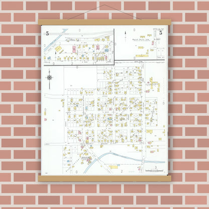 Old map wall art mockup — magnetic wood frame on brick wall — Sanborn Fire Insurance Map from Versailles, Darke County, Ohio (1951), Sheet #0005