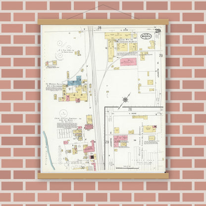 Old map wall art mockup — magnetic wood frame on brick wall — Sanborn Fire Insurance Map from Warren, Warren County, Pennsylvania (1912), Sheet #0029