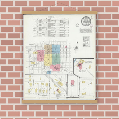 Old map wall art mockup — magnetic wood frame on brick wall — Sanborn Fire Insurance Map from Mount Vernon, Jefferson County, Illinois (1902) - Complete Map Set