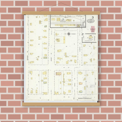 Old map wall art mockup — magnetic wood frame on brick wall — Sanborn Fire Insurance Map from Shepherd, Isabella County, Michigan (1910), Sheet #0003