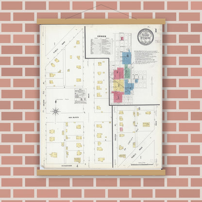 Old map wall art mockup — magnetic wood frame on brick wall — Sanborn Fire Insurance Map from Wyoming, Stark County, Illinois (1907) - Complete Map Set