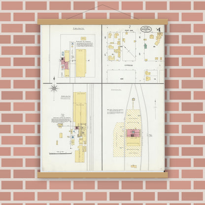 Old map wall art mockup — magnetic wood frame on brick wall — Sanborn Fire Insurance Map from Hearne, Robertson County, Texas (1906), Sheet #0004