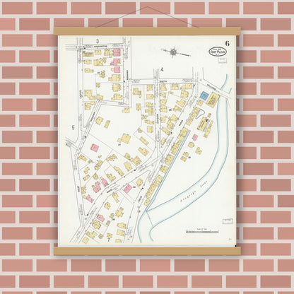 Old map wall art mockup — magnetic wood frame on brick wall — Sanborn Fire Insurance Map from Fort Plain, Montgomery County, New York (1912), Sheet #0006