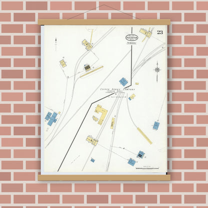 Old map wall art mockup — magnetic wood frame on brick wall — Sanborn Fire Insurance Map from Houghton, Houghton County, Michigan (1917), Sheet #0023