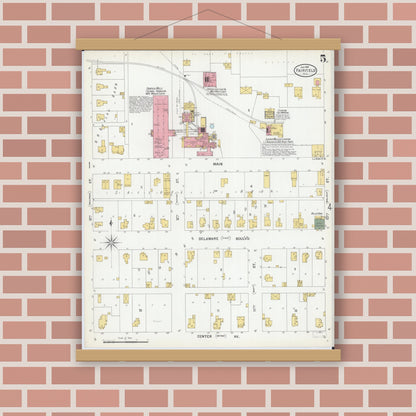 Old map wall art mockup — magnetic wood frame on brick wall — Sanborn Fire Insurance Map from Fairfield, Wayne County, Illinois (1901), Sheet #0005