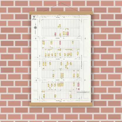 Old map wall art mockup — magnetic wood frame on brick wall — Sanborn Fire Insurance Map from Chicago, Cook County, Illinois (1920), Sheet #0007