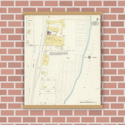 Old map wall art mockup — magnetic wood frame on brick wall — Sanborn Fire Insurance Map from Merrill, Lincoln County, Wisconsin (1913), Sheet #0003
