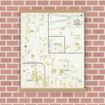Old map wall art mockup — magnetic wood frame on brick wall — Sanborn Fire Insurance Map from Reading, Middlesex County, Massachusetts (1909), Sheet #0011