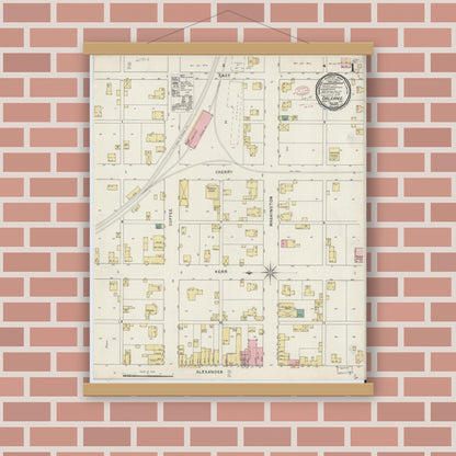 Old map wall art mockup — magnetic wood frame on brick wall — Sanborn Fire Insurance Map from Orleans, Orange County, Indiana (1895) - Complete Map Set