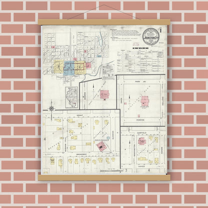 Old map wall art mockup — magnetic wood frame on brick wall — Sanborn Fire Insurance Map from Johnston City, Williamson County, Illinois (1914) - Complete Map Set
