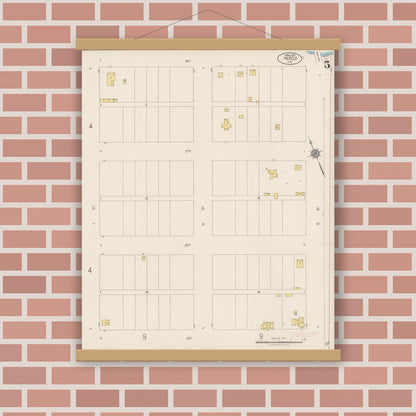 Old map wall art mockup — magnetic wood frame on brick wall — Sanborn Fire Insurance Map from Merced, Merced County, California (1922), Sheet #0005