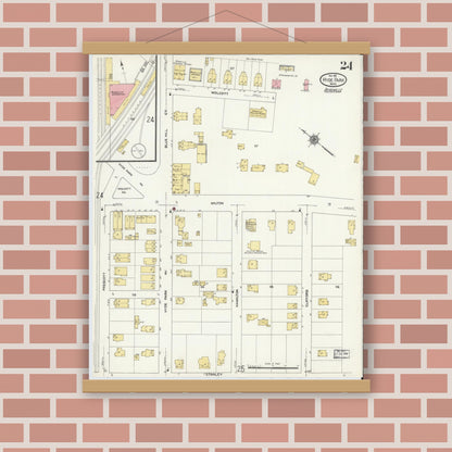 Old map wall art mockup — magnetic wood frame on brick wall — Sanborn Fire Insurance Map from Hyde Park, Norfolk County, Massachusetts (1911), Sheet #0024