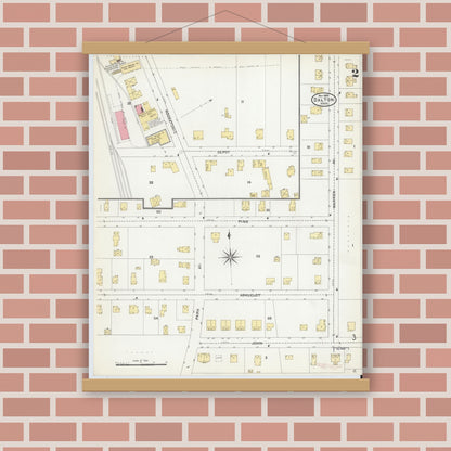 Old map wall art mockup — magnetic wood frame on brick wall — Sanborn Fire Insurance Map from Dalton, Berkshire County, Massachusetts (1905), Sheet #0002