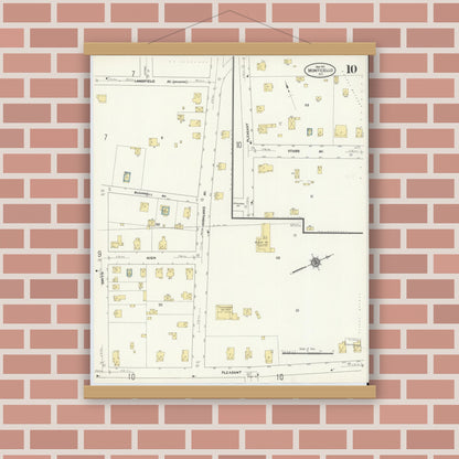 Old map wall art mockup — magnetic wood frame on brick wall — Sanborn Fire Insurance Map from Monticello, Sullivan County, New York (1911), Sheet #0010