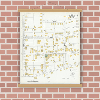 Old map wall art mockup — magnetic wood frame on brick wall — Sanborn Fire Insurance Map from South Fork, Cambria County, Pennsylvania (1900), Sheet #0002