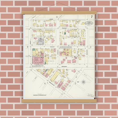 Old map wall art mockup — magnetic wood frame on brick wall — Sanborn Fire Insurance Map from East Liverpool, Columbiana County, Ohio (1897), Sheet #0007
