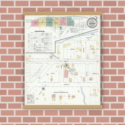 Old map wall art mockup — magnetic wood frame on brick wall — Sanborn Fire Insurance Map from Durand, Pepin County, Wisconsin (1910) - Complete Map Set