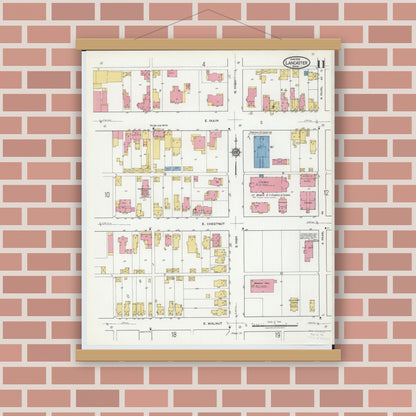 Old map wall art mockup — magnetic wood frame on brick wall — Sanborn Fire Insurance Map from Lancaster, Fairfield County, Ohio (1919), Sheet #0011