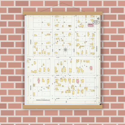 Old map wall art mockup — magnetic wood frame on brick wall — Sanborn Fire Insurance Map from Niles, Berrien County, Michigan (1900), Sheet #0006