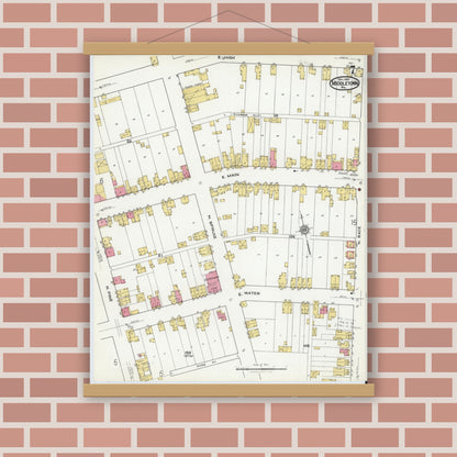 Old map wall art mockup — magnetic wood frame on brick wall — Sanborn Fire Insurance Map from Middletown, Dauphin County, Pennsylvania (1920), Sheet #0007